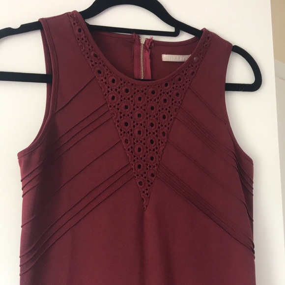 Chic Burgundy Mini Dress with Crochet Detailing - Picture 2 of 12